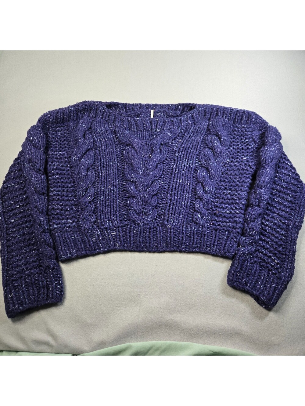 Free People Chunky Knit Sweater Boxy Cropped Purple Medium Oversized Cable Knit